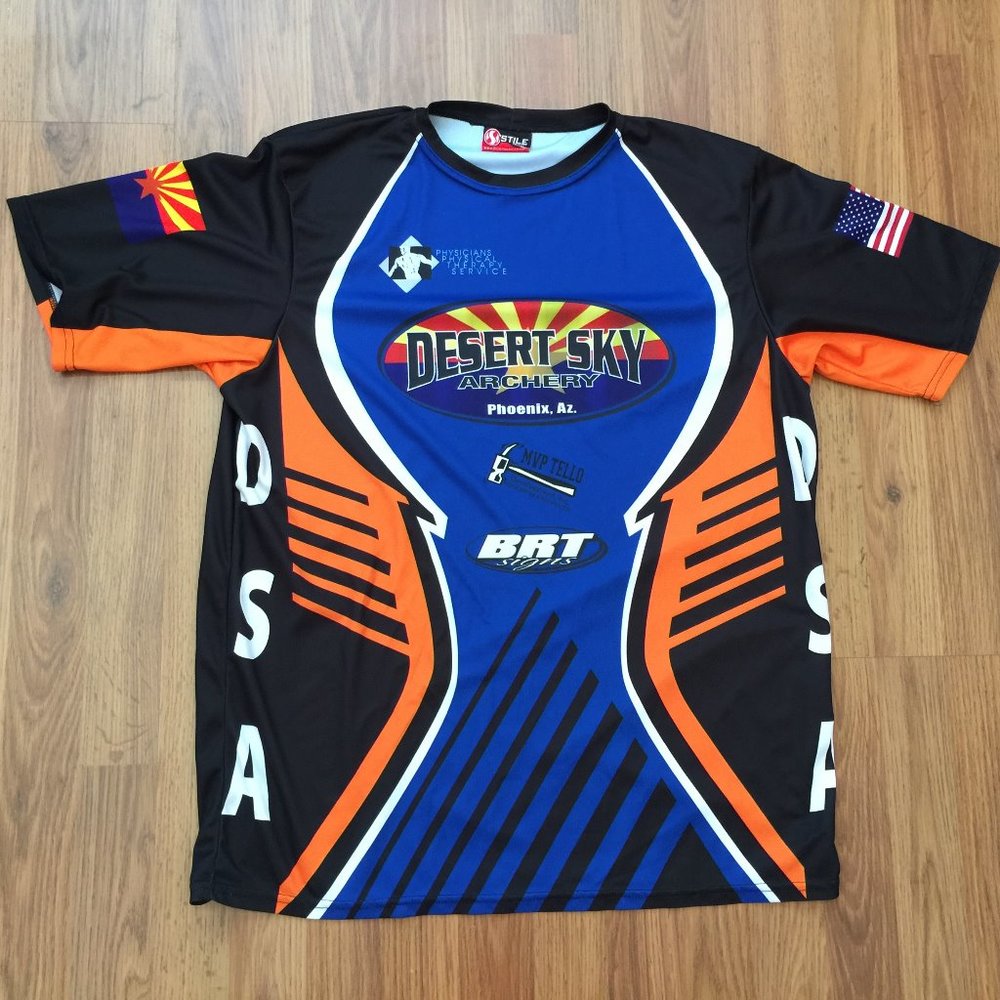 Desert Sky Archery Men's Short Sleeve Performance Tee - Blue/Black/Orange
